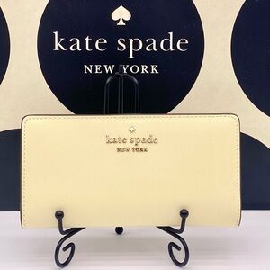 Kate Spade Staci Large Slim Bifold Wallet Saffiano Leather Lemon Fondant